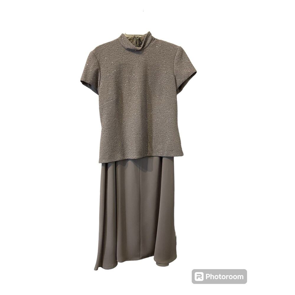 David Warren New York Gray Sparkling Short Sleeve Long Skirt Sz10